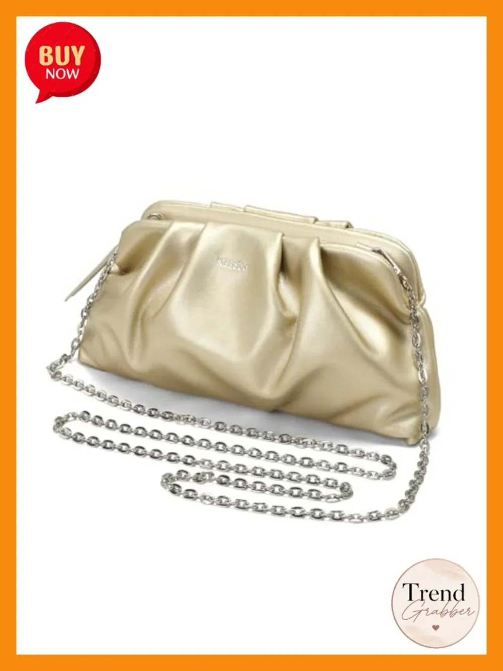 Cloud Ruched Evening Bag Vegan Leather Wristlet Detachable Chain Clutch